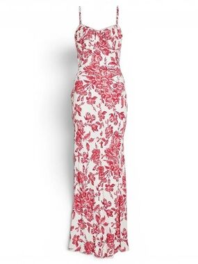 Sandro Floral Red & White Spaghetti-Strap Maxi Dress